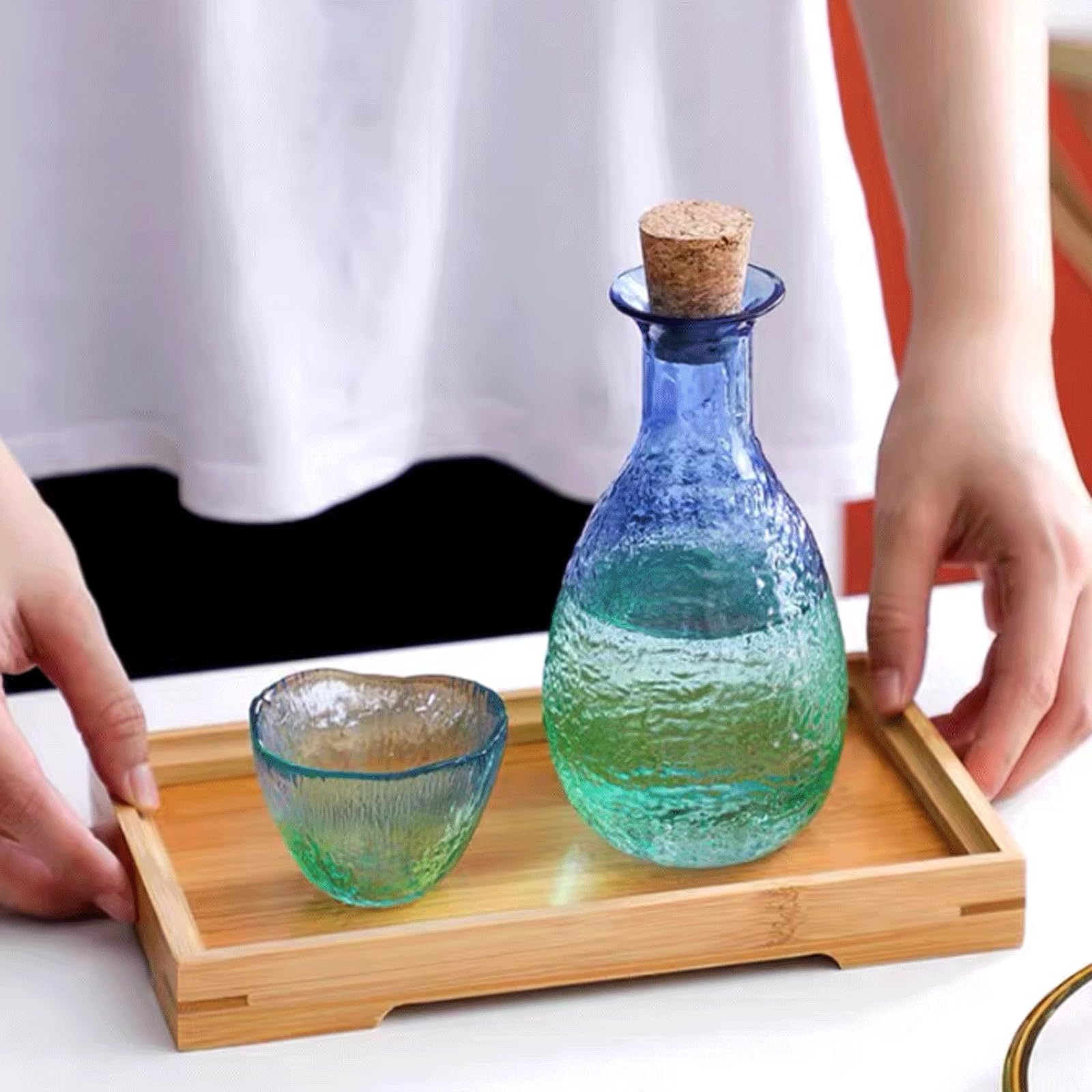 esmen Ensemble de Verres à saké en Verre Transparent, 5 pièces, Ensemble de saké Japonais Traditionnel, adapté au vin Chaud, au vin de Riz, au vin Blanc
