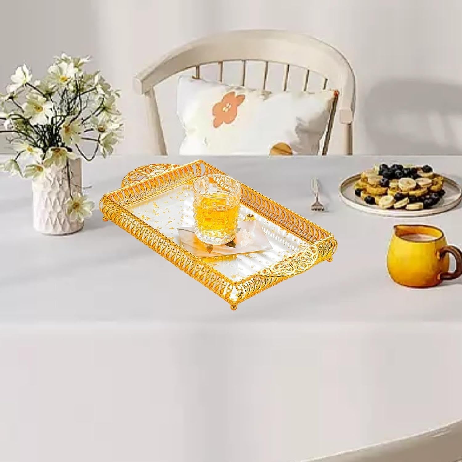 Vassoio da portata con manico, per presentazione decorativa, per feste di inaugurazione della casa, cena, per gioielli, organizzatore per tavolo da caffè (25 x 43,5 x 4 cm)