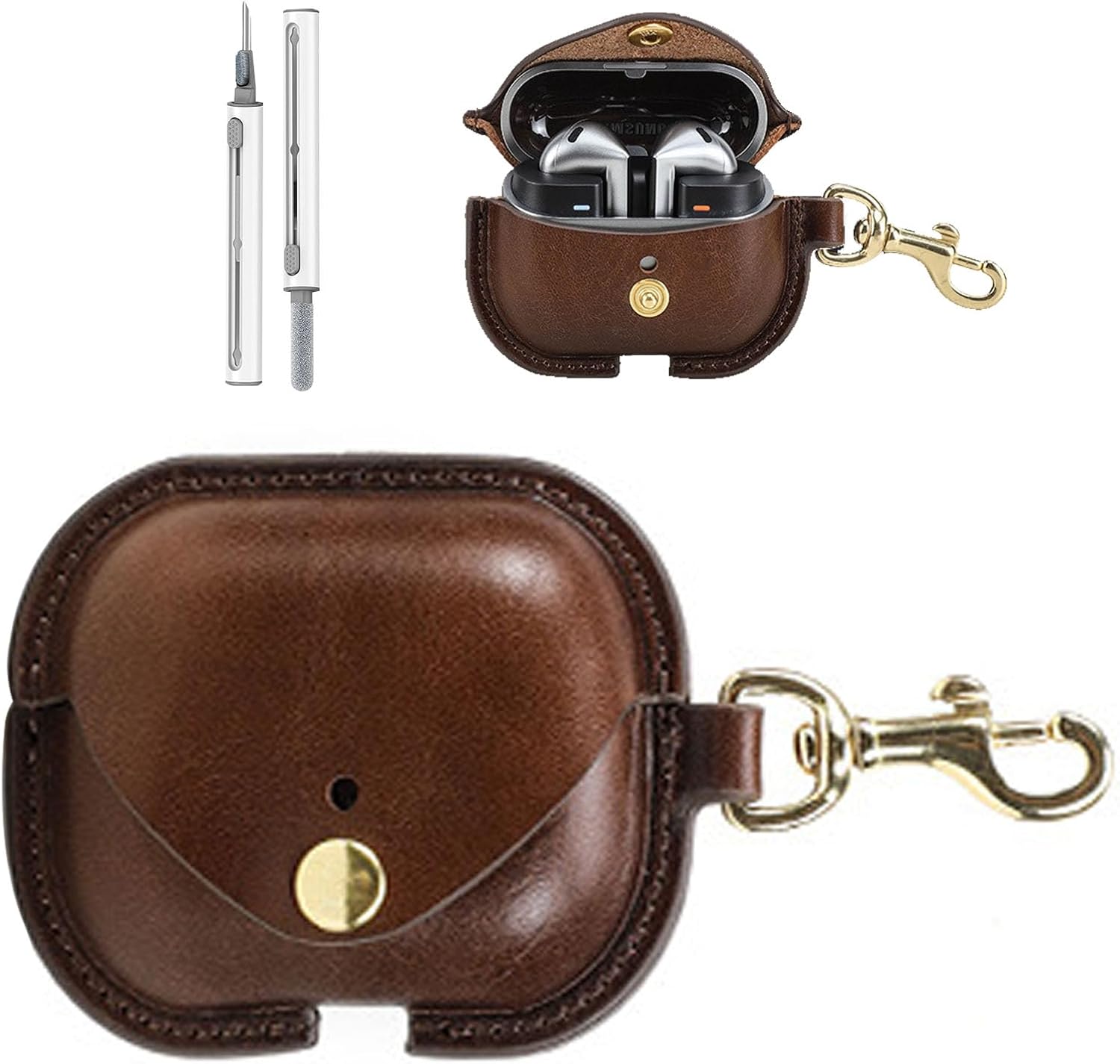 for Samsung Galaxy Buds 3 Pro/Buds 3/Buds3 FE Case Leather - Vintage Cowhide Cover with Keychain | Shockproof Charging Case | Personalized Brown