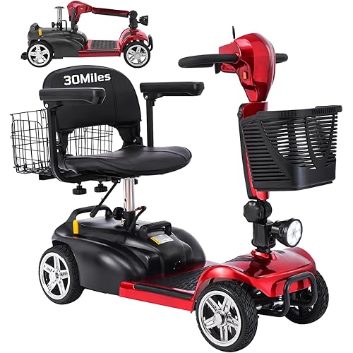 30-60 Miles Ecomobi MS02 Long Range 4 Wheels Electric Mobility Scooter for Adults/Seniors, 350W E-Wheelchair Device w/25Ah Extended Battery, Dual Baskets Compact Mobile for Travel