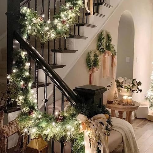 Miniatura 7 de QITONG 500 luces LED blancas de Navidad de 165 pies, tira de luces impermeables para exteriores con 8 modos, cable verde, enchufable, luz