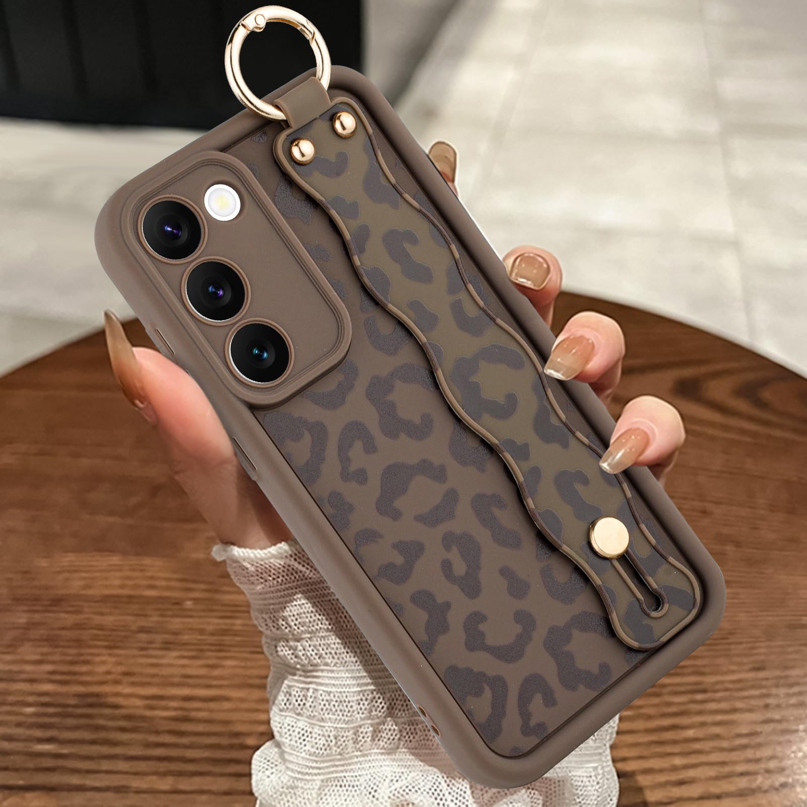 MOWIME Compatible with Samsung Galaxy S23 Case with Wrist Strap, Cheetah Print Shockproof Soft TPU Protective for Women Girls, Slim Anti Scratch Case