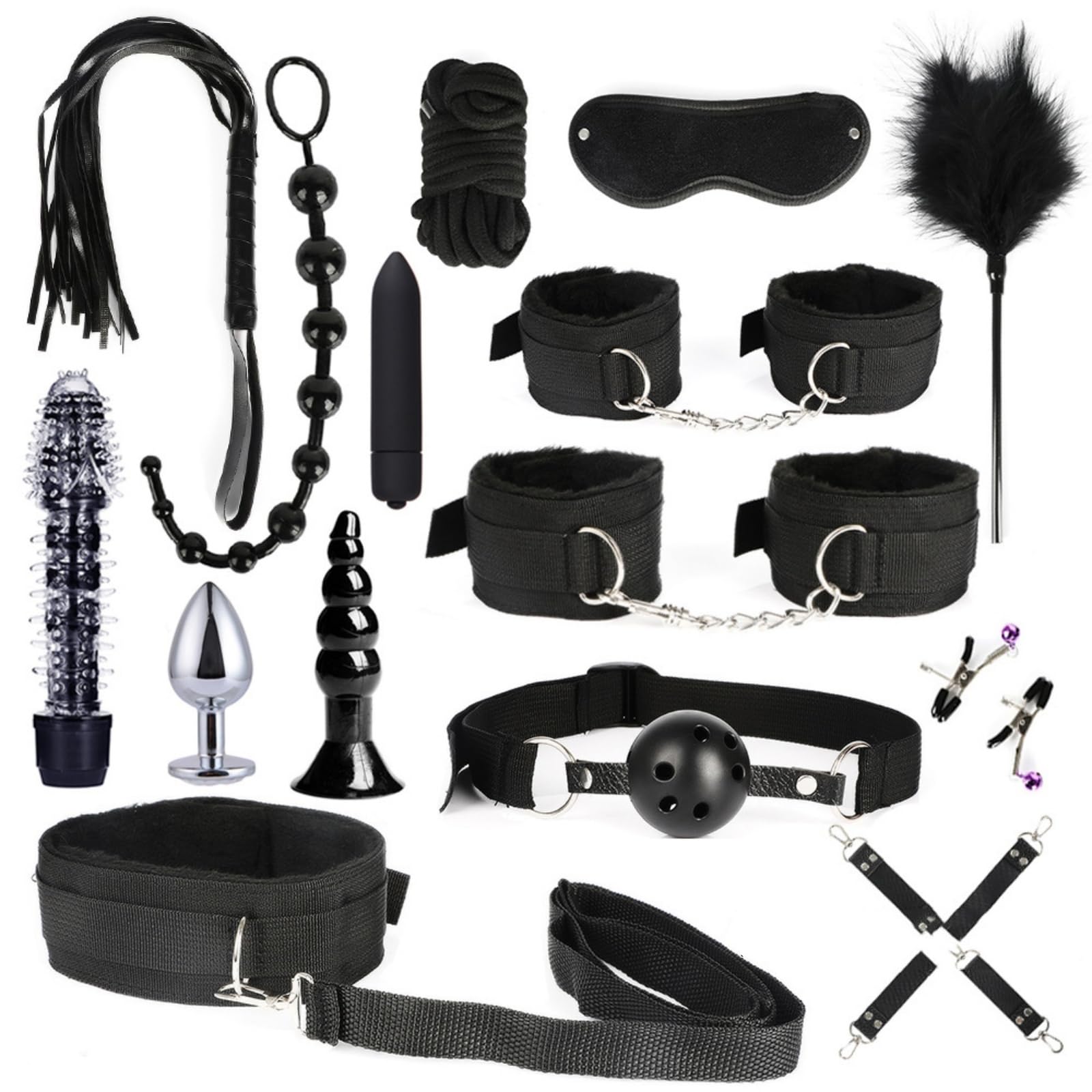 [Set da 15 pezzi] Set di cinturini per yoga - Accessori sexy - Linea di articoli erotici per adulti - Prodotti più venduti - Modelli da donna - Set da viaggio (nero)