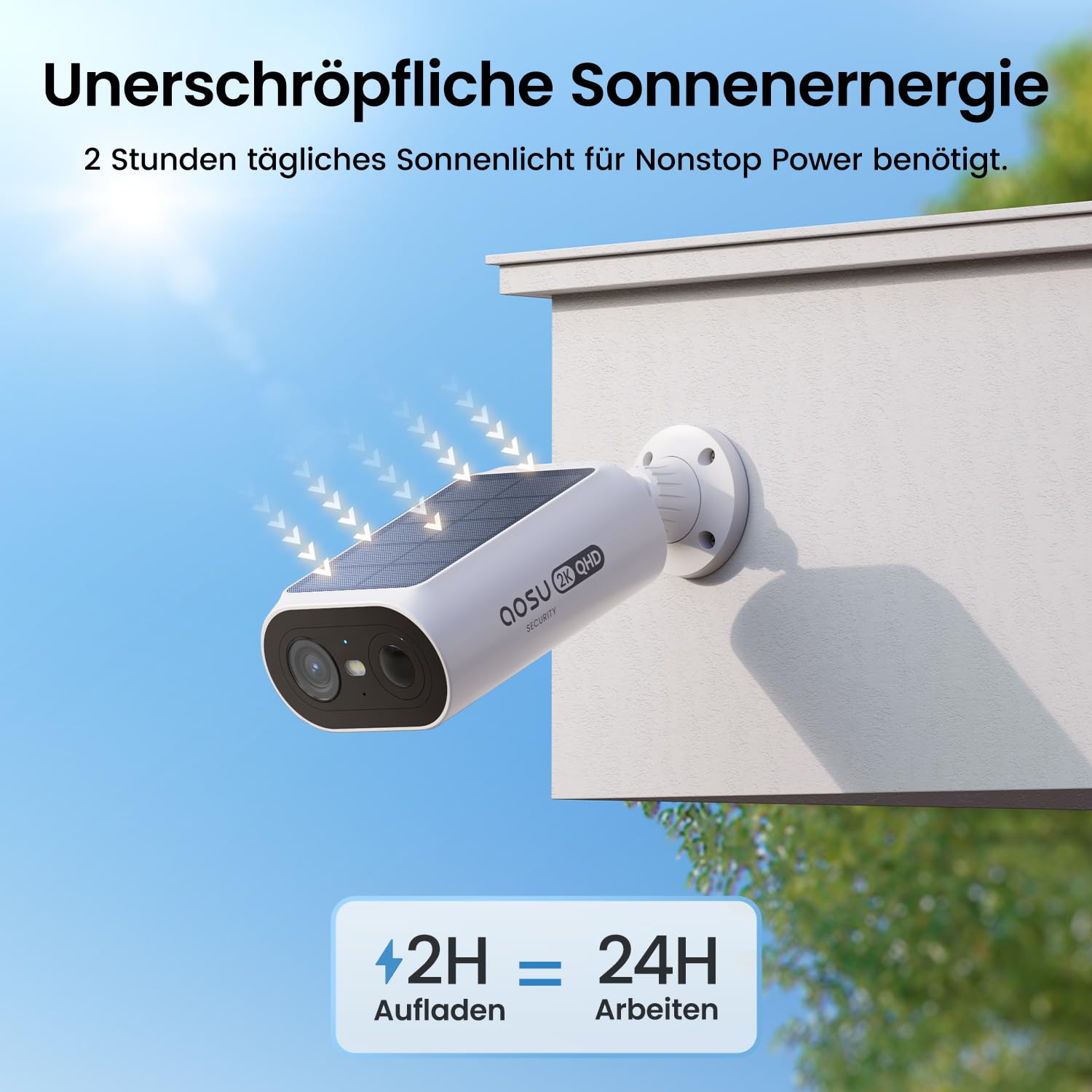 aosu 2K 3MP Überwachungskamera Aussen Solar Akku, 32G, 166° Weitwinkel | Kein Abo Nötig, PIR Personenerkennung, Nachtsicht Kabellose WLAN-Außenkamera, 2,4GHZ 5GHZ, für Haus & Grundstück, 2 Cam Kit