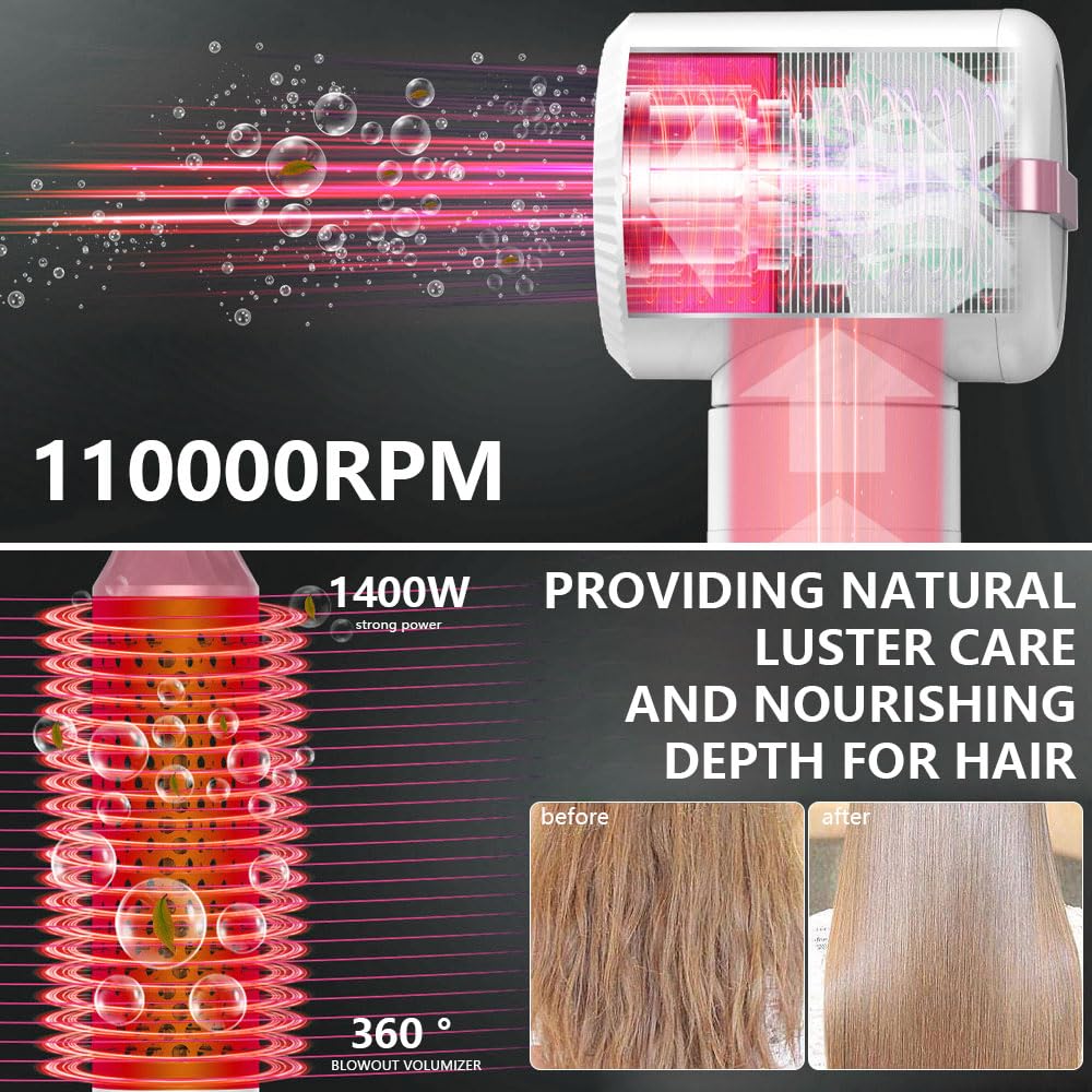 Asciuga Capelli 7 In 1, Air Styler Con Spazzola Asciugacapelli, Lisciante, Diffusore, Ugello Per Lo Styling, 110000 Giri/Min Phon Per Lisciare, Volume e Styling