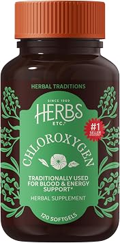 Herbs Etc. ChlorOxygen Chlorophyll Concentrate Softgels - High-Potency Chlorophyll for Detoxification Support - Deodorizing - Skin, Gut & Energy Support - 120 Count 120 Servings