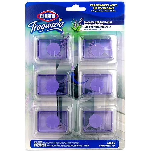 Clorox Fraganzia Adhesive Garbage Can Air Freshener Gel, Lavender with Eucalyptus Scent - No Plug, Stick On Trash Can Deodorizer and Odor Absorber, Gel Air Fresheners for Home and Kitchen, 6 Count