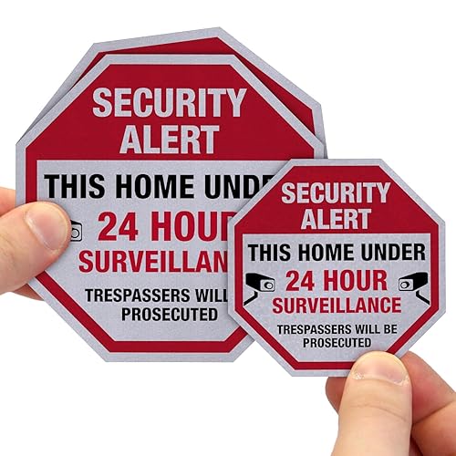 Miniatura 3 de SmartSign Etiquetas adhesivas reflectantes "Security Alert This Home Under 24 Hour Surveillance, Trespassers Prosecuted", rojonegroblanco, juego de