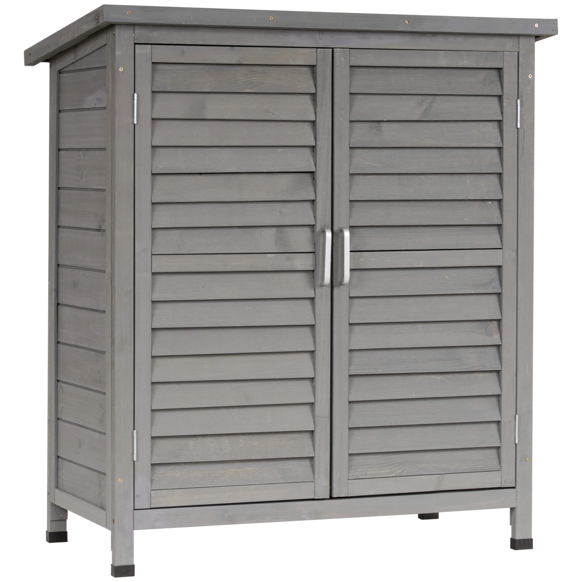Outsunny Cobertizo de Almacenamiento de Madera para Jardín con 2 Estantes Interiores 2 Puertas y Techo Inclinado para Exterior Terreza 87x46,5x96,5 cm Gris