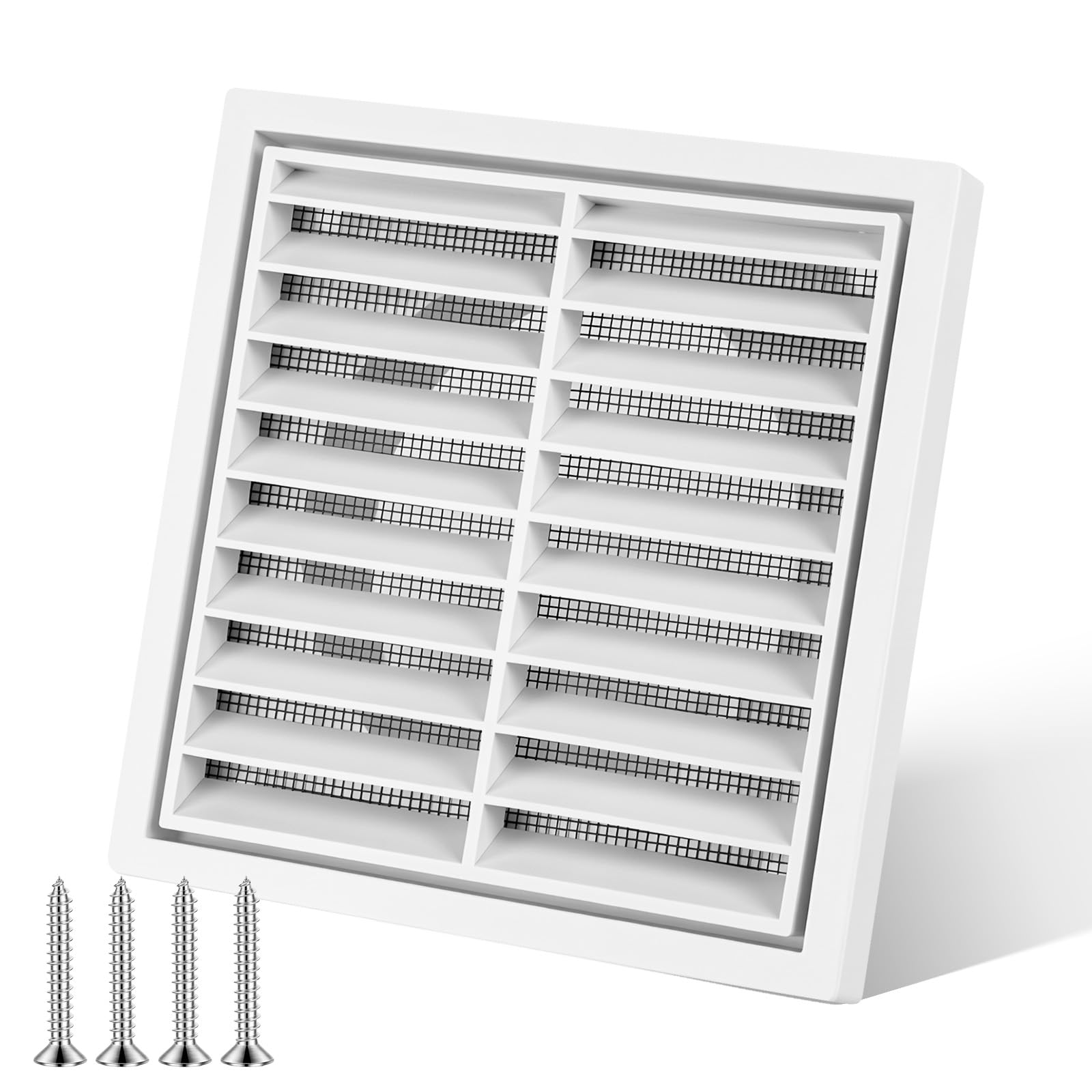 Hbzunt 100mm Air Vent Cover, Louvred Wall Vent Grille with Flyscreen, External Air Vent Cover for Garage, Bathroom, Kitchen, Exterior Walls, Attic