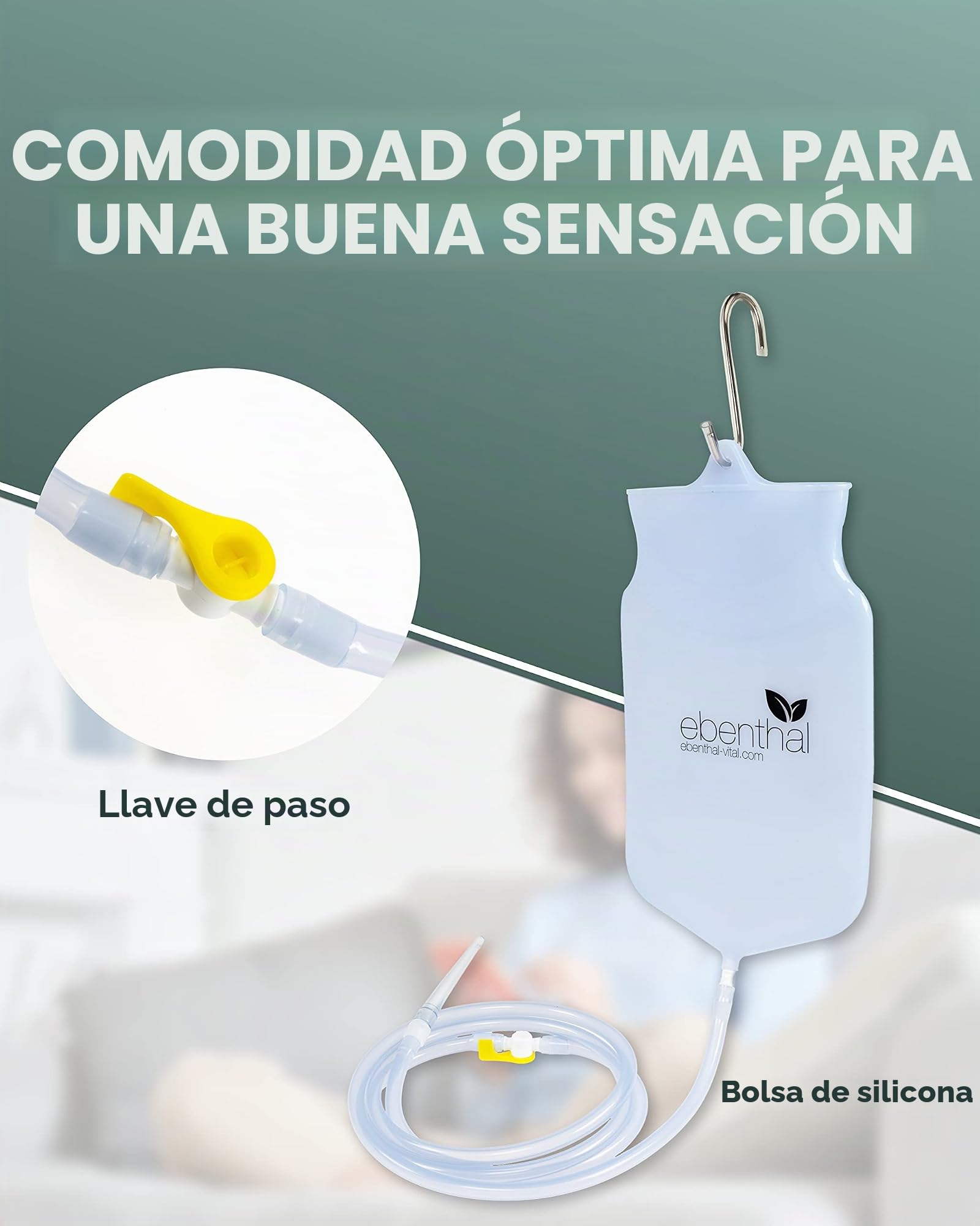 Enemas anales Premium EBENTHAL VITAL® • 2l para limpieza de colon con bolsa práctica e instrucciones • Enema anal • Juego de alimentación para el ayuno