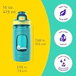 Bouteille d'eau Bubba Kids Flo avec manchon en silicone et large ouverture, 16 oz (473 ml), bouteille en plastique sans BPA avec couvercle à bouton-poussoir et poignée de transport, Scuba/Limelight