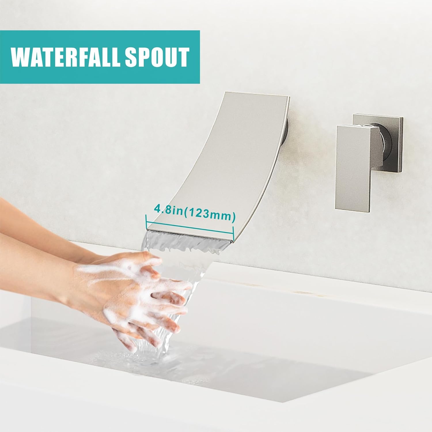 SKOWLL Wall Mount Bathroom Faucet, Brushed Nickel Bathtub Waterfall Sink Faucets, Single Handle Bathroom Lavatory Faucet