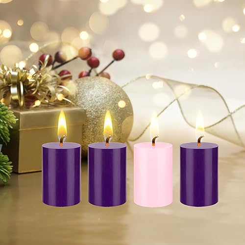 Miniatura 7 de Mega Candles 4 velas redondas de adviento de Navidad sin perfume, velas de cera prémium vertidas a mano de 2 x 3 pulgadas, vacaciones, iglesia,
