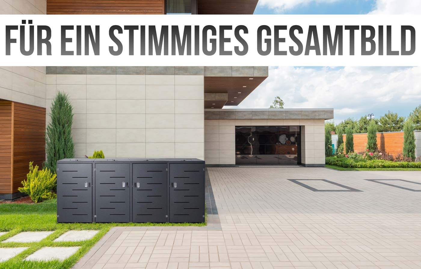 4er-Mülltonnenverkleidung HWC-E83, Mülltonnenbox Mülltonnenabdeckung, erweiterbar 117x263x80cm - anthrazit, Stahl 108kg