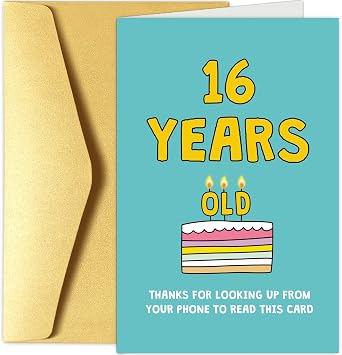 Chenive Funny Happy 16th Birthday Card for Boy Girl, Humorous 16 Years Old Birthday Card, Thanks For Looking Up From Your Phone To Read This Card