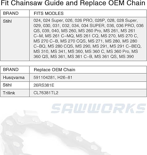 Miniatura 23 de Paquete de 3 cadenas de motosierra de 18 pulgadas, paso LP de 3/8 pulgadas, calibre 050 pulgadas, 62 eslabones para EGO CS1800, CS1804, Poulan Pro