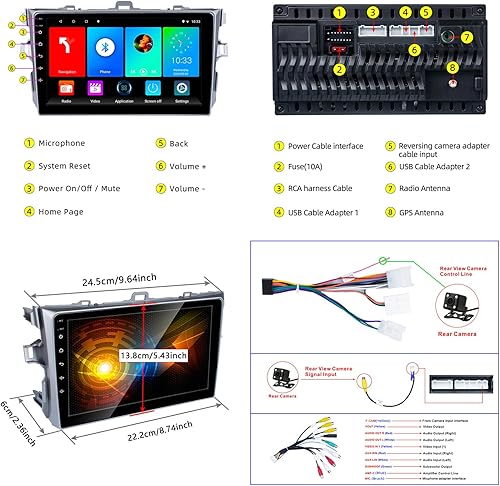 Miniatura 7 de Estéreo de coche para Toyota Corolla 2007-2013 con Apple Carplay inalámbrico y Android Auto, 9 pulgadas Android 11 pantalla táctil Radio de coche