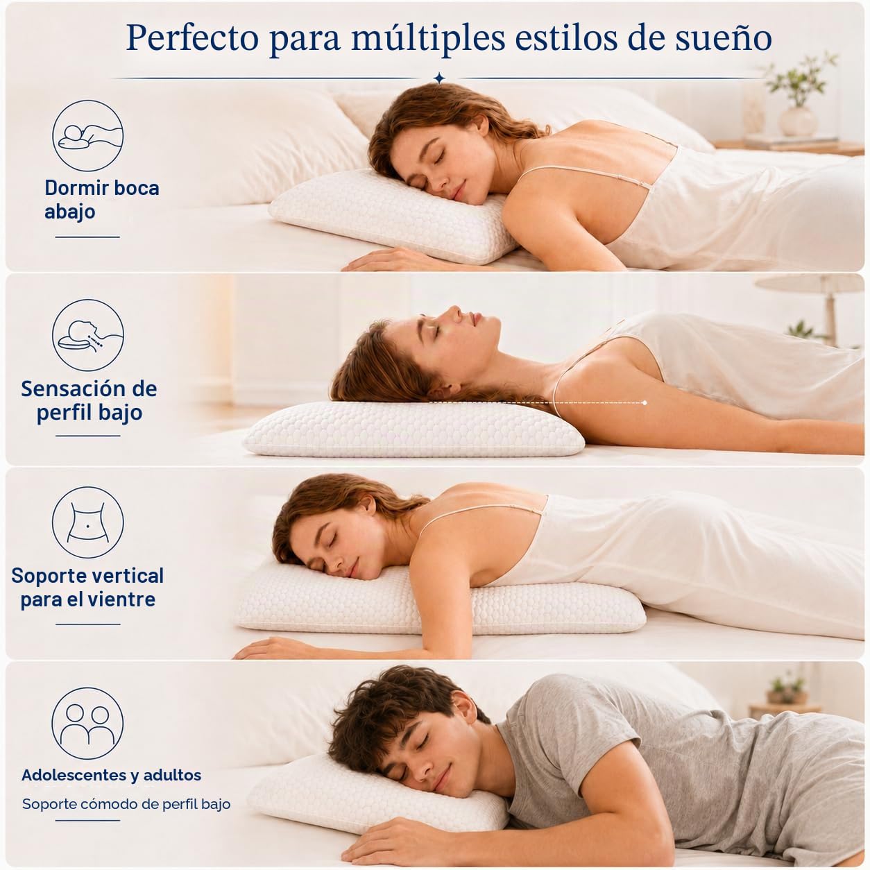 Talatex - Almohada delgada de látex natural para dormir de frente y boca abajo | Almohada plana de perfil delgado de 7 cm para alivio del dolor de cuello, soporte medio con funda