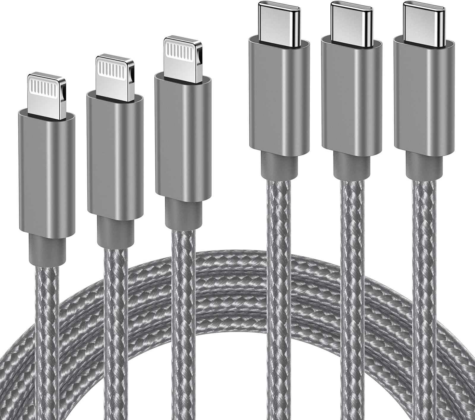 Quntis USB C to Lightning Cable MFi Certified, iPhone 13 Charger Cable 3Pack [3/6/10 FT] Nylon Braided Type C to Lightning Cable Compatible with iPhone 14 13 12 Pro 11 Max Xs XR 8 iPad (Grey)