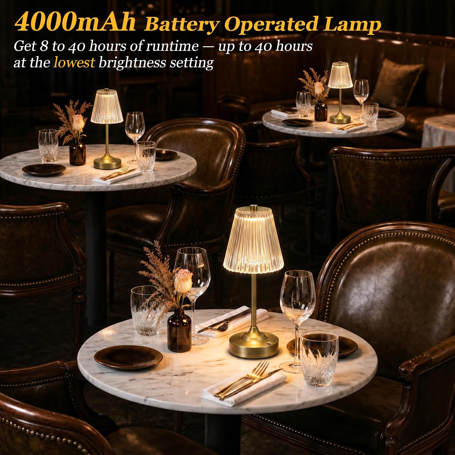 Bronze Cordless Rechargeable Table Lamp, Touch Battery Powered Lamp, 3 Color Modes, Crystal Acrylic Lampshade, Portable Ambient Night Light for Desk, Bedroom, Living Room, Dining Room, Kitchen, Bar thumbnail