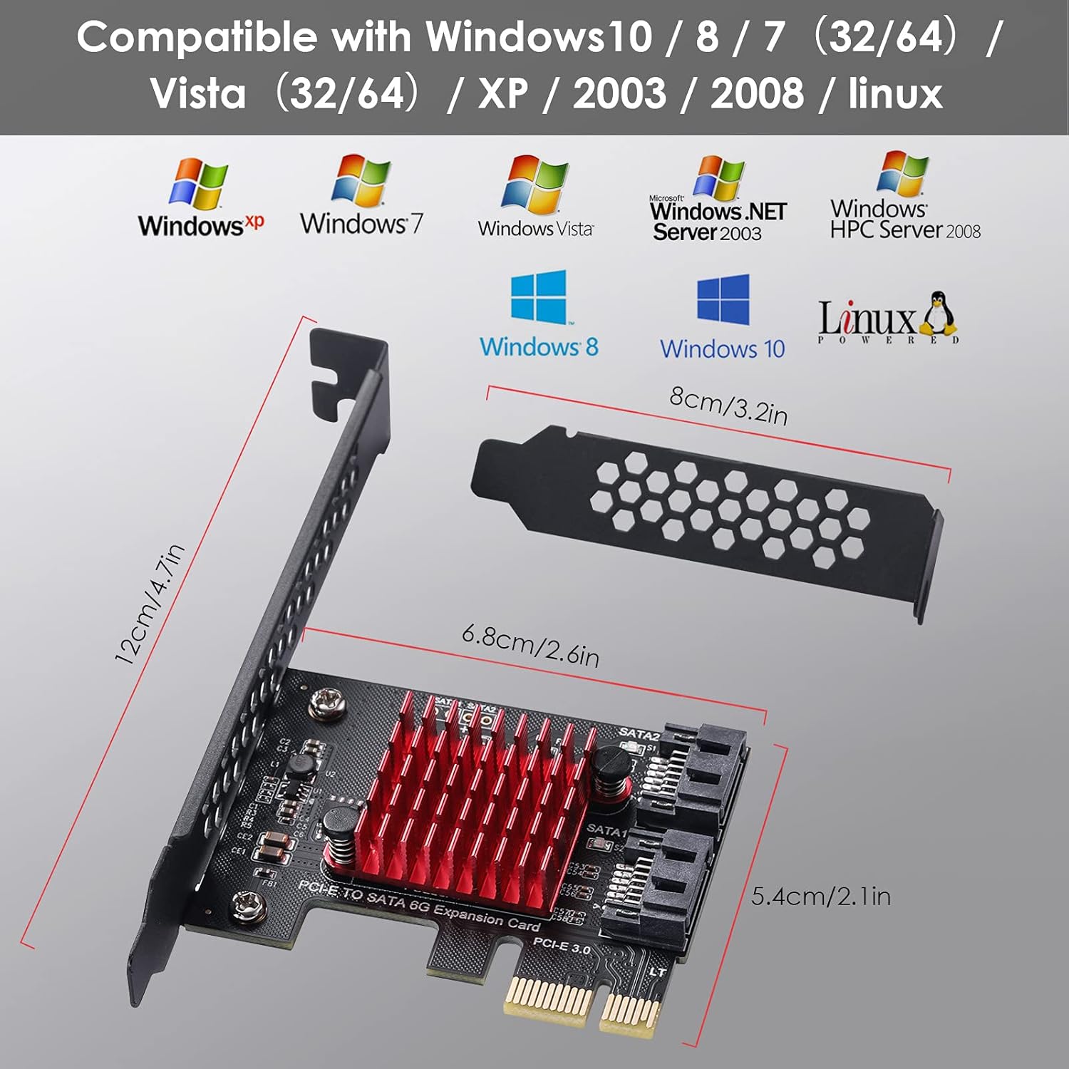 Diagram showing compatibility with various Windows operating systems (XP, 7, Vista, 8, 10, 11, Server) and Linux