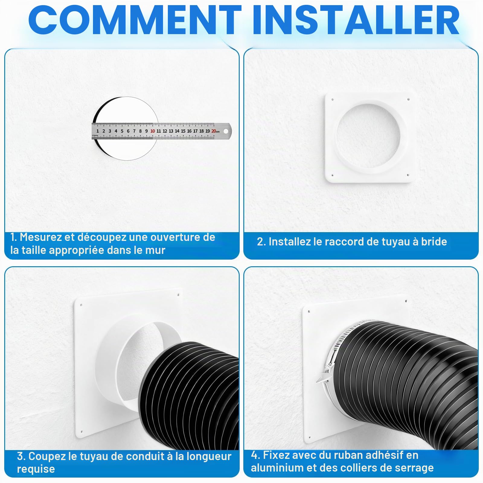 Tuyau de ventilation 150mm Tuyau d'évacuation Adaptateur Passage mural Climatisation Flange Connecteur de tuyau Connecteur de canal de ventilation Tuyau de ventilation pour système de ventilation