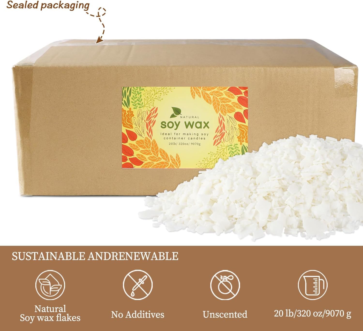 Wfmolcand Natural Soy Wax for Candle Making 20 lb Bag, Soy Wax Flakes,DIY Candle