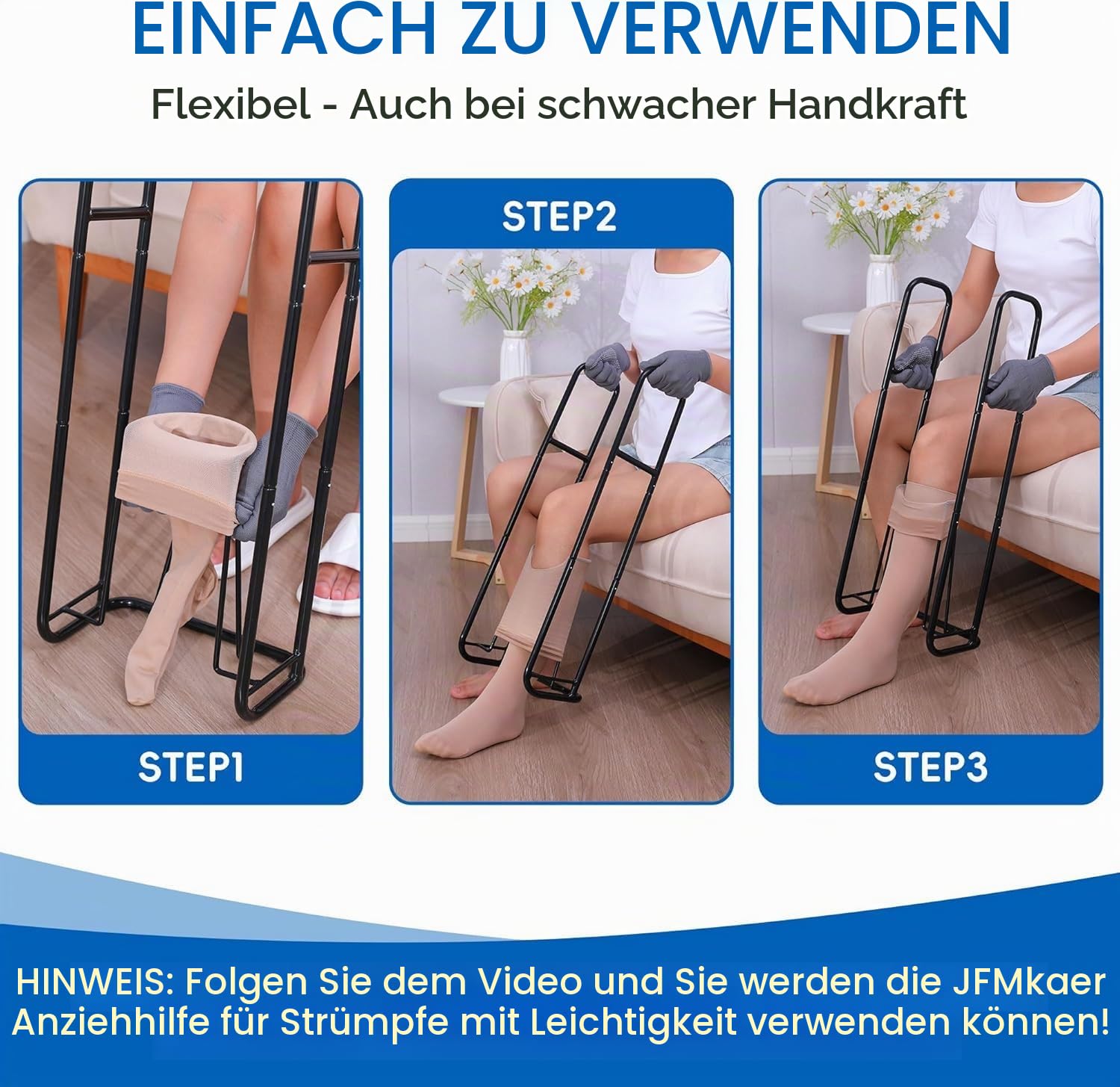 Upgraded Extra-Large Kompressionssocken Hilfsgerät-Sockenhilfe für Kompressionsstrümpfe-Helfer-Gerät zum Anziehen von Strumpfwaren (schwarz)