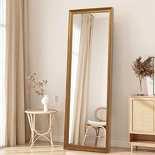 TheiaMo Full Length Mirror Wood Frame, 65Ã—22in Floor Mirror Full Body Mirror with Standing Holder Hanging Wall Mirror, Stand Large HD Mirror, Dressing Mirror for Bedroom/Living Room, Dark Wood