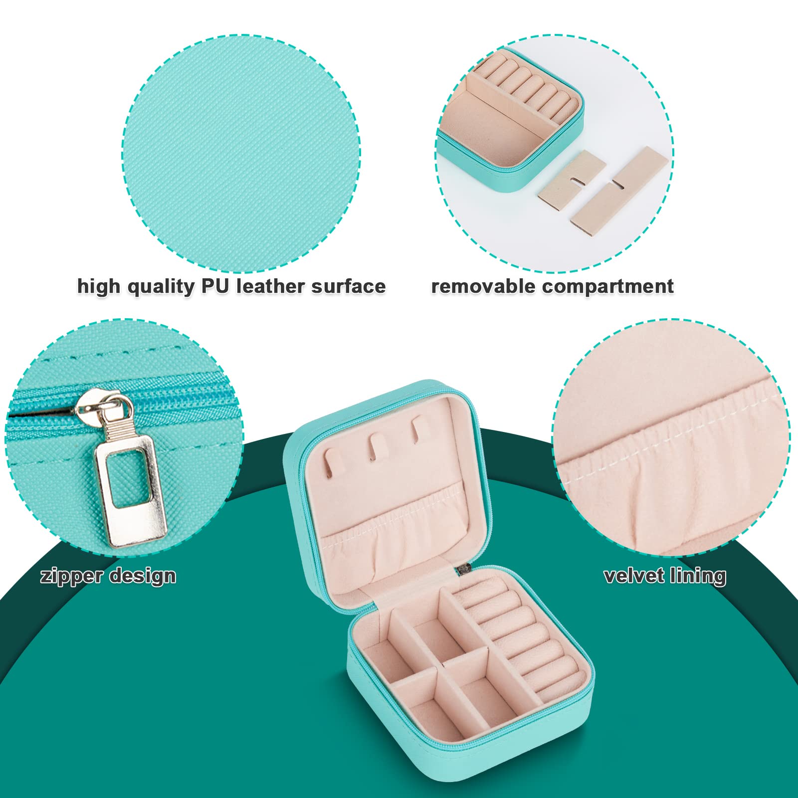 Eucomir Portagioie Donna,Piccolo Portagioie Organizzatore di Portagioie da Viaggio in Pelle PU,Scatole Portagioie Portatile Organizzatore per Riporre Orecchini/Anelli/Collane(10x 10x 5CM,Blu