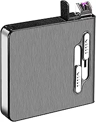 Estojo para Cigarros com Isqueiro, Suporte para Caixa de Ejeção Automática para Maço Completo de 20 Cigarros de Tamanho Normal, Isqueiros de Arco Duplo Integrados, Recarregável Por Usb (Preto)