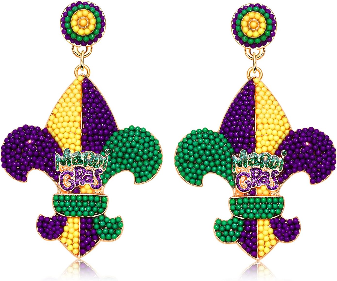 Mardi Gras Earrings Beaded Fleur De Lis Mask Earrings for Women, Letter MARDI GRAS Earrings Carnival Earrings for Fat Tuesday Celebration, Mardi Gras Accessory Gifts