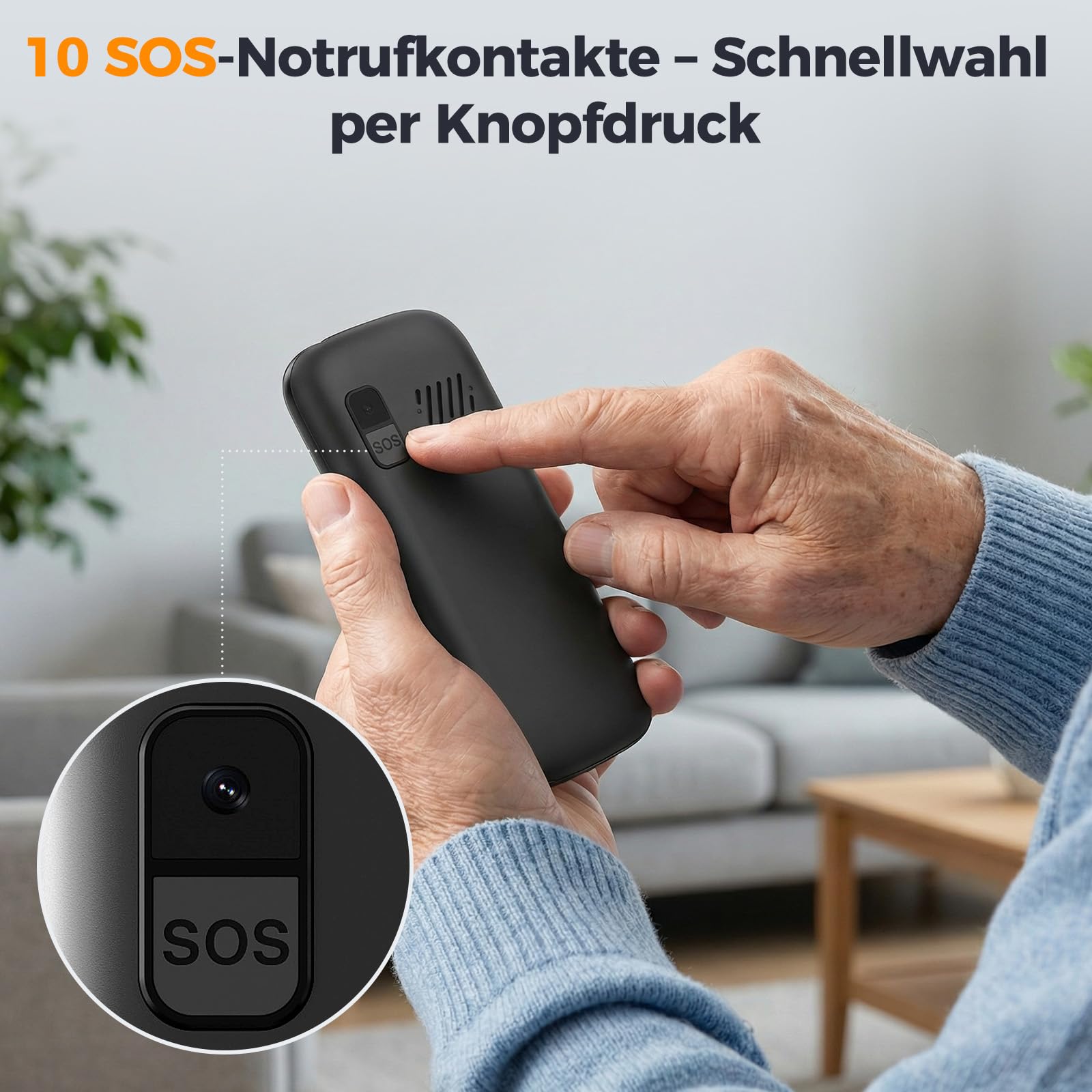 Qubo 4G Seniorenhandy ohne Vertrag |mit SOS-Notruftaste | Rentner Handy Große Tasten | Taschenlampe | Dual-SIM| USB-C | Tastenhandy mit Ladestation | 1,77 Zoll Farbdisplay