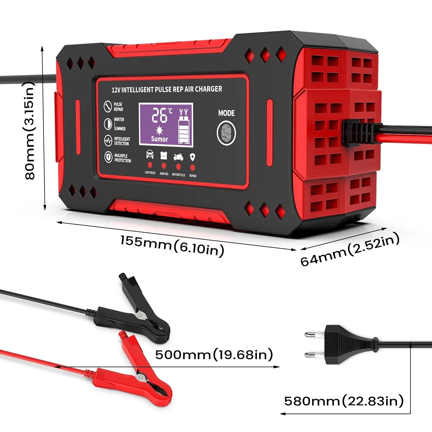 Power inverter Caricabatteria Intelligente Per Auto 6A 12V Unità Di Ricarica Per Batterie Per Auto E Moto Display LCD Per Riparazione Batterie Al Piombo