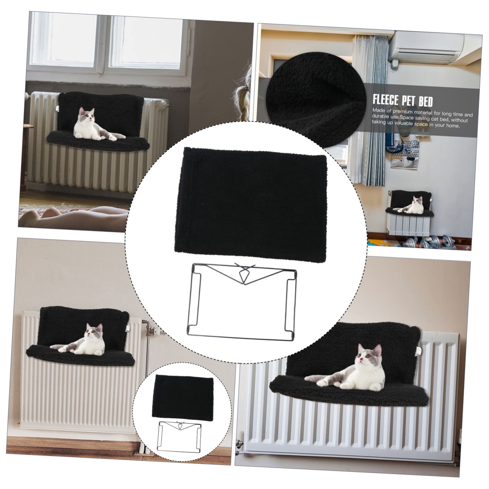INOOMP Lit Suspendu pour Animaux de Compagnie Noir, Hamac Radiateur Chat