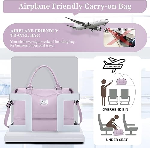 Miniatura 8 de Bolsas de fin de semana para mujer, bolsa de viaje para artículos personales con compartimento para zapatos, bolsa de viaje con bolsa de aseo