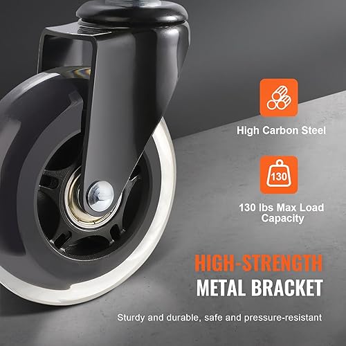 Miniatura 4 de VEVOR Ruedas giratorias, 4 pulgadas, juego de 4, capacidad de 1760 libras, ruedas de vástago roscado con freno AB de doble bloqueo de seguridad,