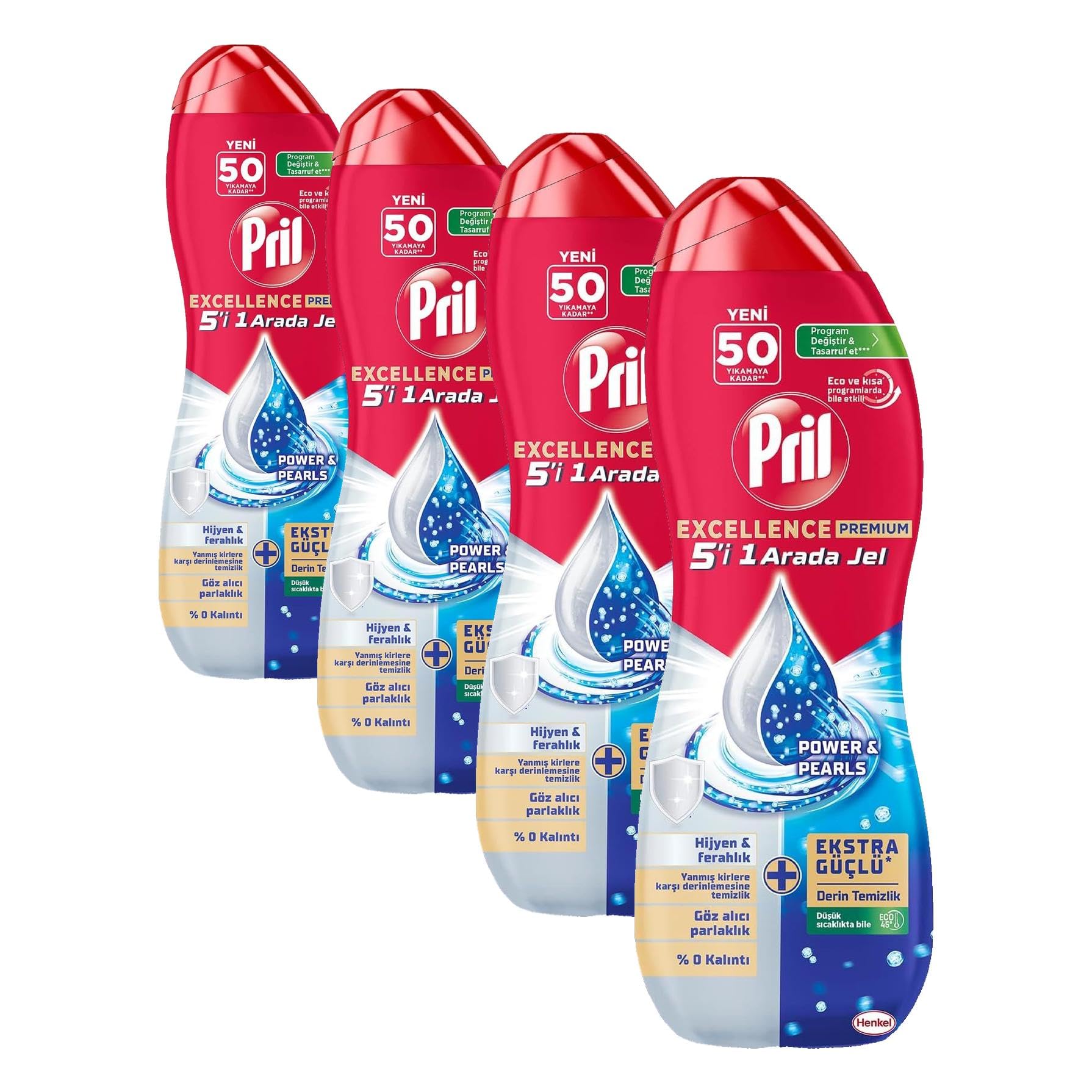Pril Excellence Duo Jel Bulaşık Makinesi Deterjanı 900ml 50 Yıkama Hijyen (4 paketi)