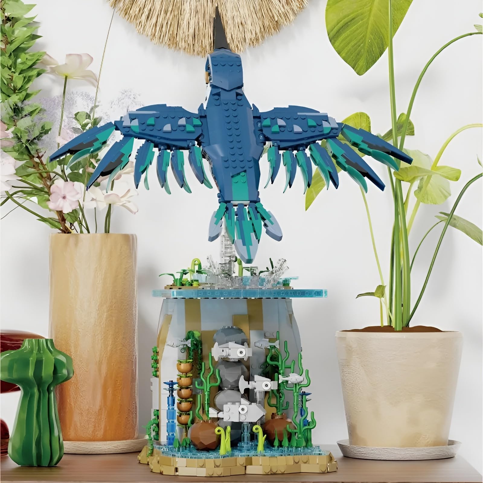 Eisfischer Tauch Meeres Tier Bausteine Satz, 1310 Teile Kreative Vogel Modell Spielzeug mit Anzeige Stand, Meeres Leben Vogel Szene Bauklötze Kit, Ideen Geschenke für Tierliebhaber Teens Erwachsene
