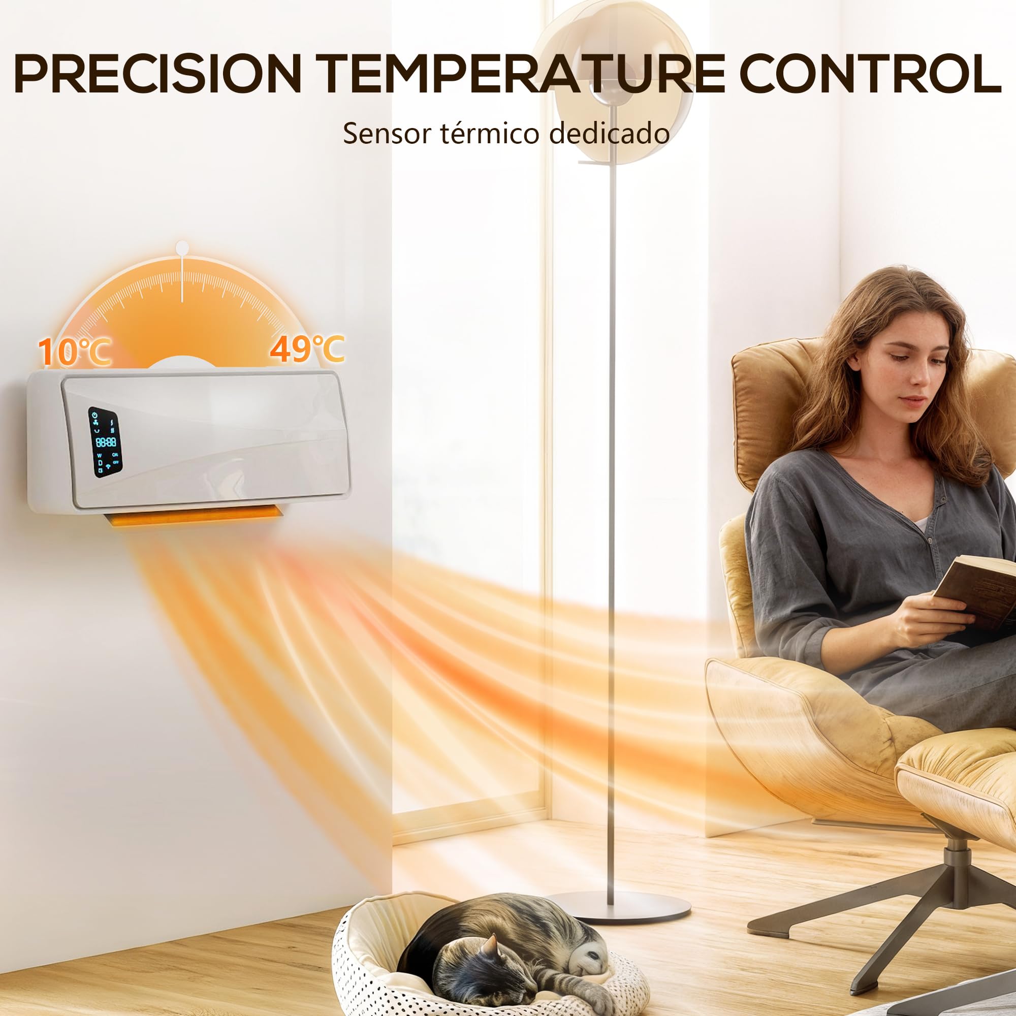 HOMCOM Calefactor Eléctrico Cerámico de Pared 2000W con 3 Modos