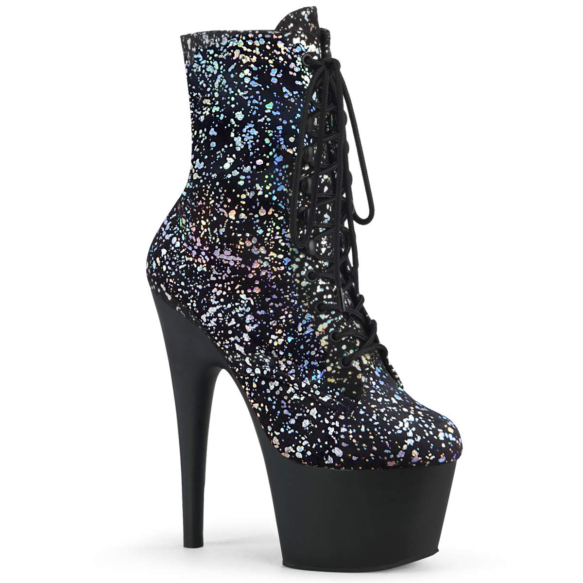 Pleaser Mujer ADORE-1020SPLAT Plataforma Tacones Alto Botín Terciopelo Negro/Plata