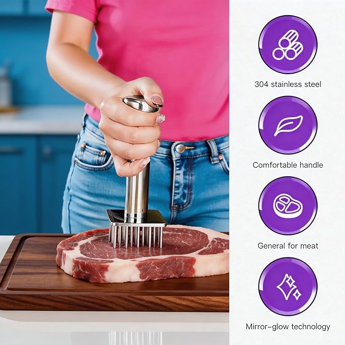 Ablandador de Carne de Acero Inoxidable, Manual y Pesado miniatura 3