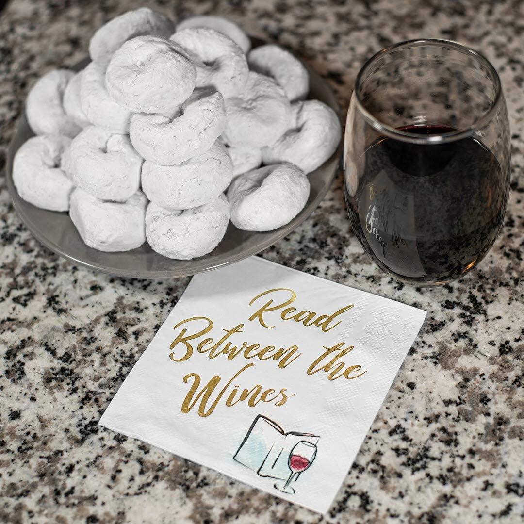 30 Pk, "Read Between The Wines" Paper Cocktail Party Napkins - Book Clubs