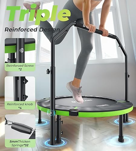 Miniatura 4 de BCAN 40"48" Foldable Mini Trampoline, Rebounder Trampoline for Adults, UT Adjustable Foam Handle, Exercise Rebounder for Adults IndoorGarden