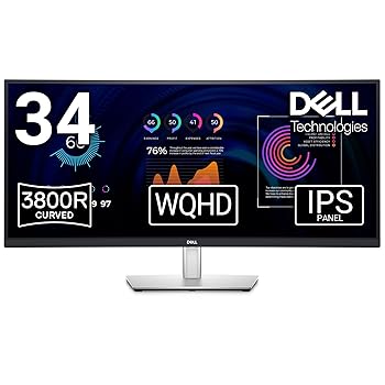 DELL P3424WE USB-C 34 Inch WQHD (3440x1440) 21:9 3800R Curved Monitor Black