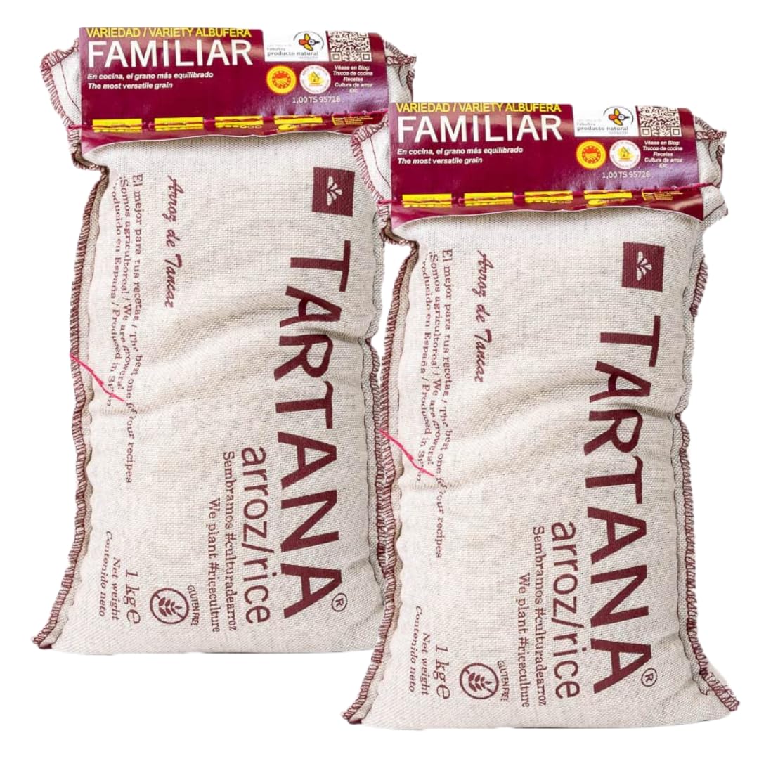 ARROZ TARTANA Authentic Albufera Spanish Paella Rice Imported from Spain, Great for Risotto, Seafood and Mediterranean Dishes (2.2 LB Bag, 2-Pack)