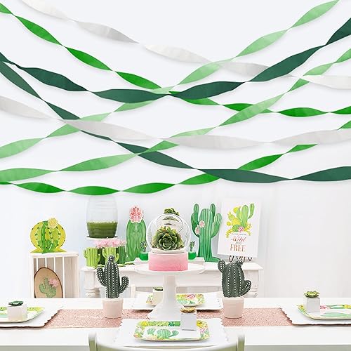 Miniatura 4 de Decoraciones de fiesta de papel crepé, 8 rollos de serpentinas verdes degradadas para baby shower, fiesta verde, cumpleaños, decoración de fondo de
