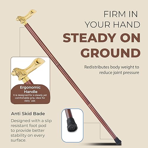 Miniatura 2 de Ajuny Wooden Walking Stick for Men Women Seniors Lightweight Detachable Handmade Cane with Decorative Brass Handle Unique Gift for Adults