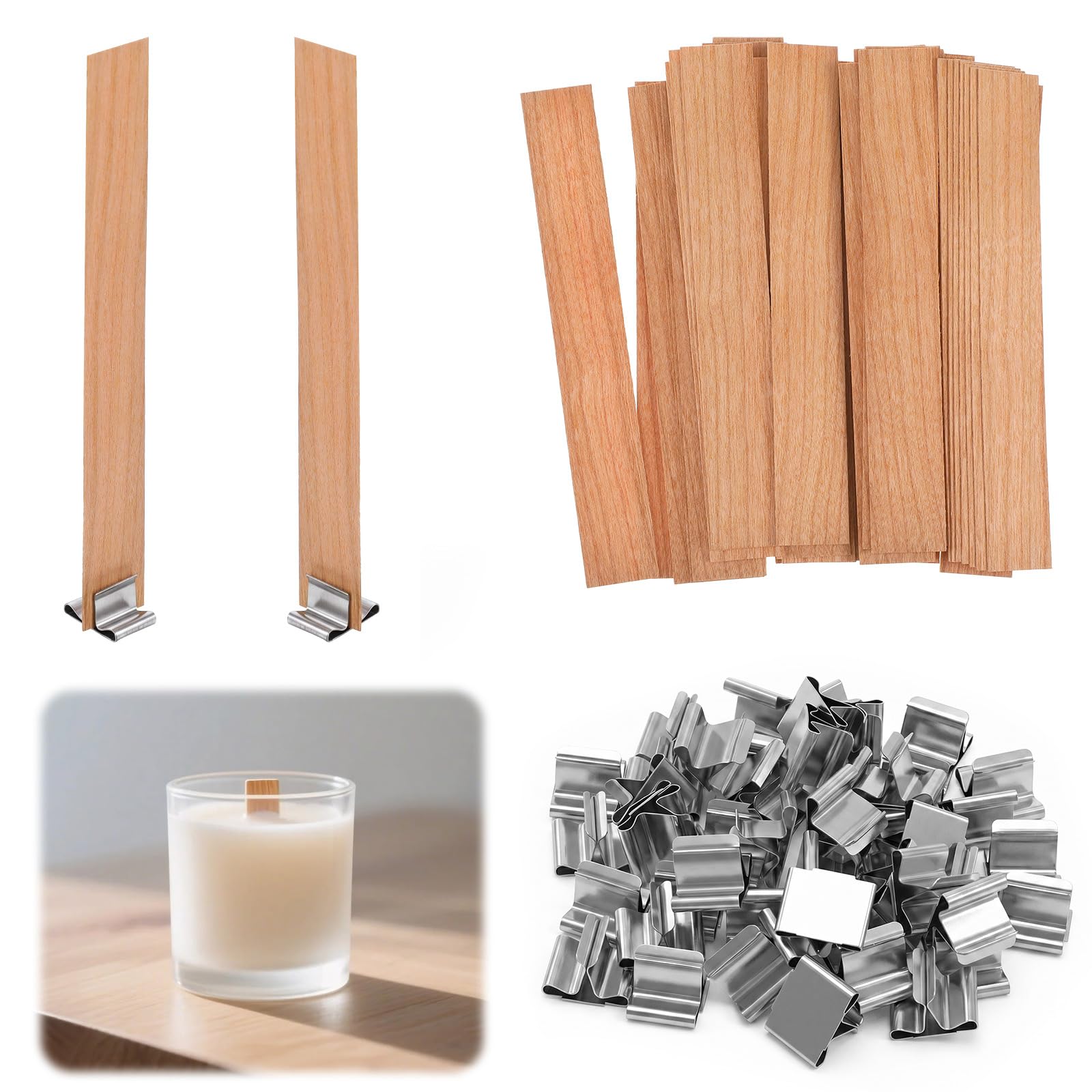 100Pcs Wood Candle Wicks for Making Candles, 5.12 x 0.75 Inch, Smokeless